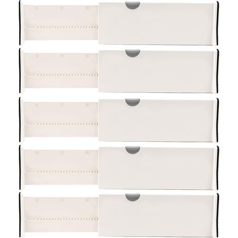 Lot de 5 séparateurs de tiroirs, réglables, en plastique, système de rangement de tiroirs, extensibles, 28 à 44 cm, pour cuisine, salle de bain, bureau, chambre à coucher, commode (1/5)