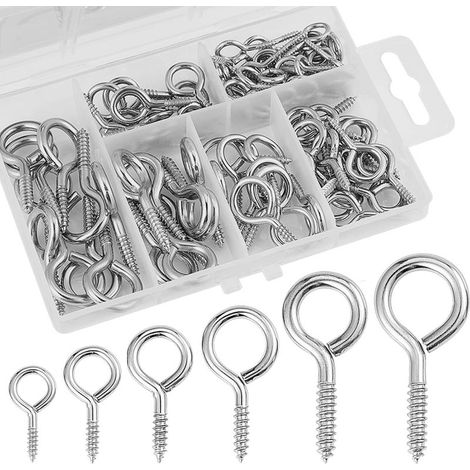 (argent) Lot de 100 œillets de vis, petits œillets, boulons à œillets, crochets à anneau en métal à visser M4 x 40 mm, M4 x 37 mm, M3 x 30 mm, M3 x 28 mm, M3 x 27 mm, M2,5 x 21 mm (1/5)