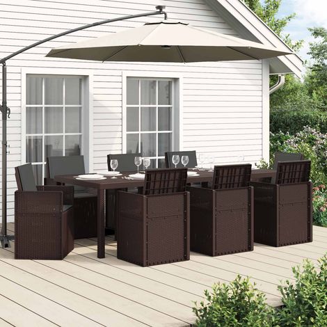 vidaXL Conjunto de Comedor de Jardín 9 uds. Marrón y Antracita PP (1/5)