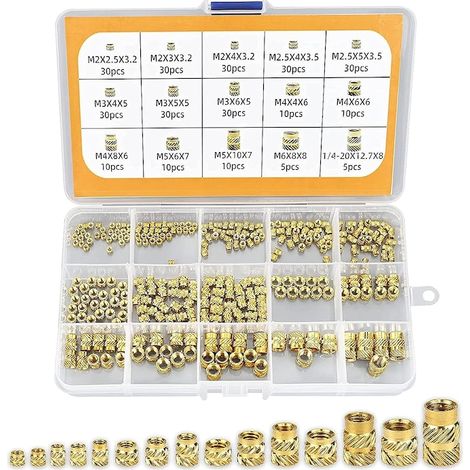 Jeu de 300 inserts filetés, Jormftte, M2/M2.5/M3/M4/M5/M6, laiton, or (1/5)