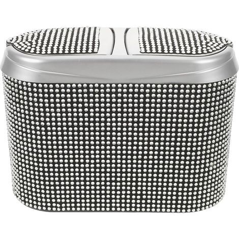 Car Trash Can with Double Opening Lid Clear Crystal Accents (1/5)