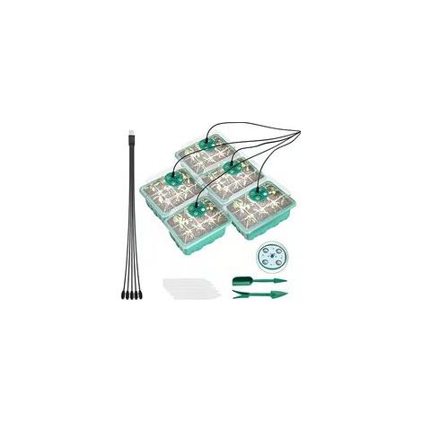Plateau de semis avec lampe de croissance, kit de 5 plateaux avec minuterie et luminosité réglable, plateaux épais avec couvercles surélevés et dômes d'humidité, coffret cadeau (1/5)