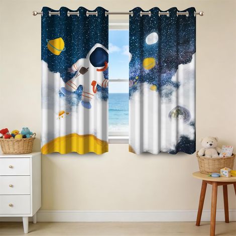 Rideaux occultants 117x138cm Espace Outer Space - Motif Astronaute Amusant et mystérieux - Rideaux occultants pour Chambre d'enfant - Décoration Thermique Isolante - 2 Panneaux - 117L X 138H cm (2 Pan (1/5)