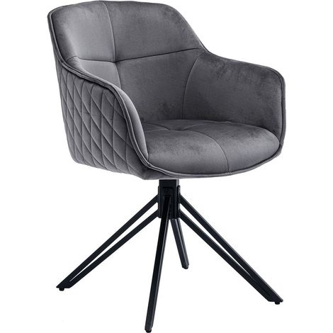 Fauteuil pivotant 360° en velours gris avec dossier matelassé nid d'abeille et pieds en métal - PANGIVO (1/5)