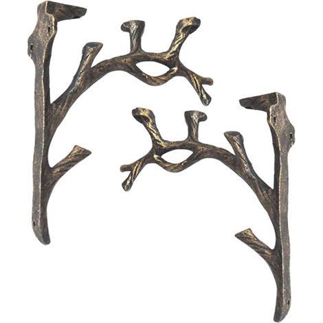 Supports d'étagère Vintage (2 pièces), Fonte, Forme de Branche Équerre Étagère, Faire l'ancien Artisanat, Support de Triangle décoratif créatif, Étagère à Livres Murale, Support de Fleurs (1/5)