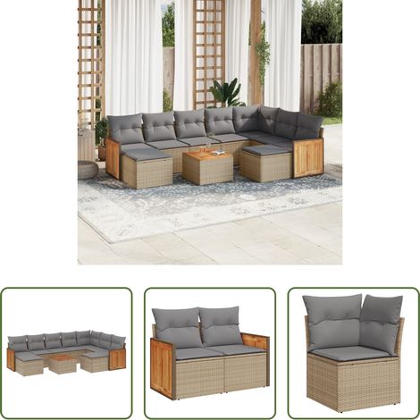 vidaXL Gartensessel - 10-tlg. Garten-Sofagarnitur mit Kissen Beige Poly Rattan (1/5)