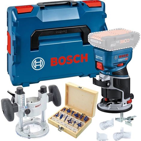 Bosch GKF 18v Brushless Palm Router Trimmer Lboxx Plunge Base + 12PC Cutter Set (1/5)