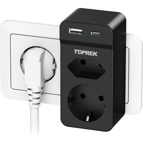 Prise USB Secteur Multiple, 4 en 1 Chargeur USB Multiprises avec 2 USB(5V/2,4A) et 2 Sortie AC 16A, 4000W Murale Electrique pour la Maison Le Bureau Les Voyages Compatible avec Phone, Portable (1/5)