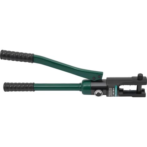 Herramienta de crimpado hidráulica, fuerza de 120 kN, 11 matrices incluidas, color verde y negro. (1/2)