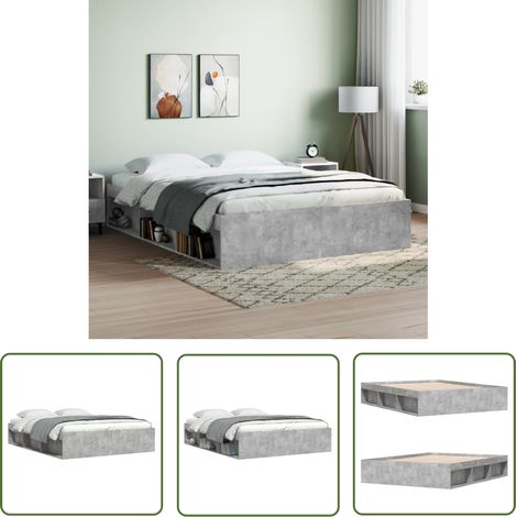 The Living Store Bettgestell Betongrau 160x200 cm - Beton Grau - Holzrahmen - Massivholzbette - Doppelbett - Boxspringbett (1/5)