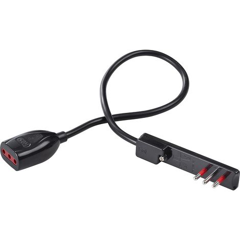 Flache Verlängerung 3 m mit ultraflachem Stecker 10 A 2P+T Farbe Schwarz Rose RS92039