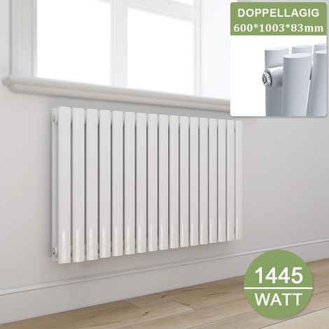 ELEGANT Design Heizkörper Weiß Doppellagig Röhrenheizkörper Oval Seitenanschluss Paneelheizkörper Horizontal 600x1003mm 1445Watt (1/5)