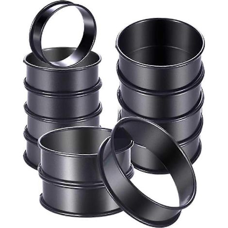 Lot de 12 cercles à crumpets antiadhésifs, moules à muffins anglais de 8 cm en acier inoxydable à double enroulement. (1/5)