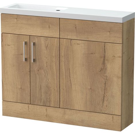 Wichnor Compact Floor Standing 2 Door Vanity Basin WC Unit with Polymarble Basin, 1000mm, Autumn Oak