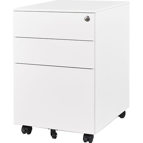 Cajonera con cajón con cerradura - Blanco - Metal - 3 Cajones
