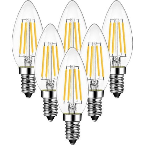 Ampoule LED à filament de bougie E14 4 W, 806 lumens (équivalent à une ampoule halogène vintage 60 W), blanc chaud 2700 K, non dimmable, lot de 6 (1/5)