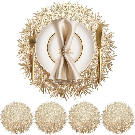 Set de Table Rond Lot De 4 Set de Table Lavable 38cm Dessous De Table pour L'Isolation Thermique de L'Assiette et de la Décoration De Table Or (1/5)