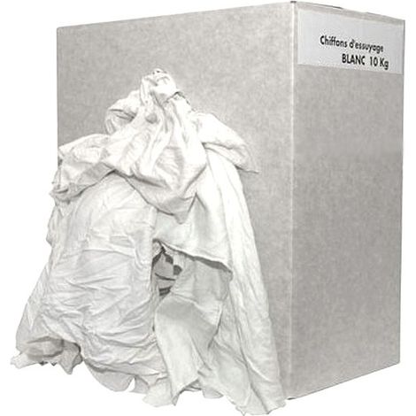 Dulary – Carton de 10 kg de chiffons blancs en coton traité – Ne peluche pas – Parfait pour nettoyage professionnel et après travaux