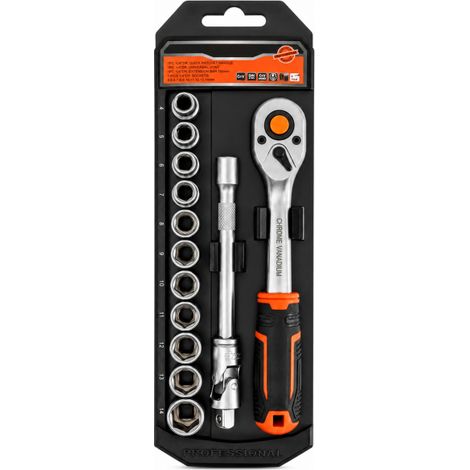 Set Chiavi a Bussola 1/4" 14 Pezzi Con Chiave Cricchetto Prolunga Da 4 a 14 195