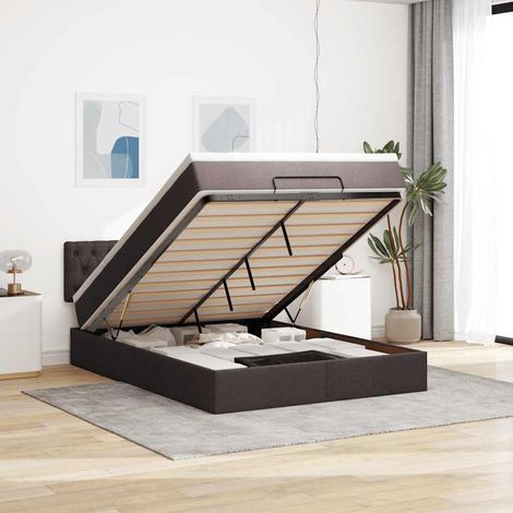 vidaXL Lit ottoman avec matelas marron foncé 140x190 cm tissu (1/5)