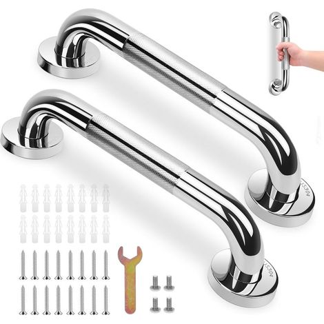 Set mit 2 Haltegriffen aus Edelstahl 304 mit rutschfestem Griff für Badewanne, WC, Badezimmer, Treppengeländer, 30 cm (1/5)
