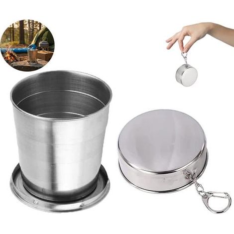 Mug pliable en acier inoxydable, mug de voyage pliable, mug de voyage extensible, mug extensible portable, tasse pliable, 250 ml, acier inoxydable, bouteille d'eau (1/5)