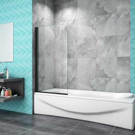 800x1400mm Modern Black Framed 180 Pivot Bath Shower Screen 5mm Glass Panel