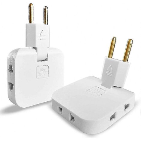 Multiprises plates pour installation à l'arrière d'un meuble, lot de 3, avec 3 prises, connexion pivotante à 180°, adaptateur inclus. (1/4)