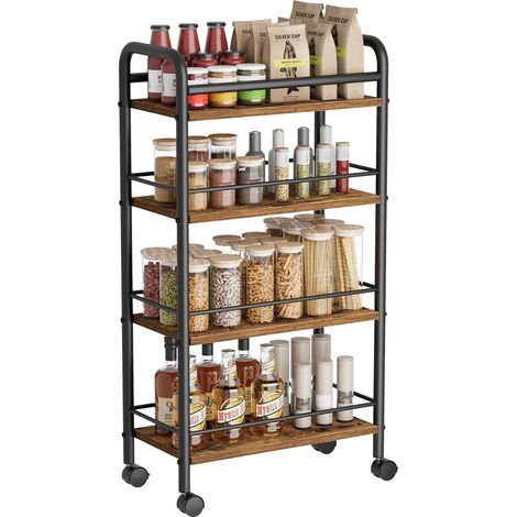 Chariot de Rangement à 4 Niveaux pour la Cuisine avec roulettes Étagère de Cuisine, Étagère Étroite (24 x 40 x 85 cm), cuisine, salle de bain, pour cuisine, salon, salle à manger, salle de (1/4)