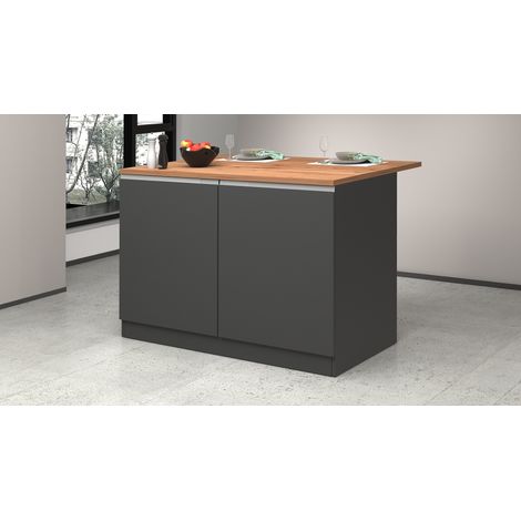 Ilot de cuisine moderne 125 cm anthracite mat/chêne wotan Solena (1/5)