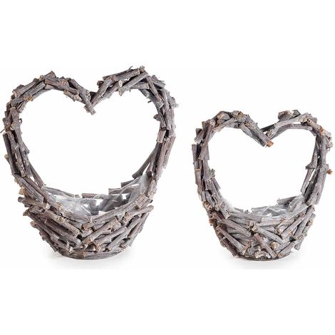 Cestini portafiori in legno con manico a forma di cuore, per San Valentino e Festa della Mamma, set da 2 pezzi, Grande: cm 40 x 18 x 10 H