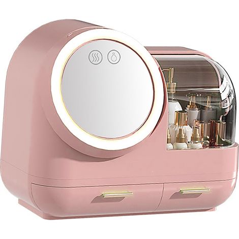 Coffret Maquillage Miroir LED Grande Capacité Boîte de Rangement Rose pour Femmes Étui Cosmétique Lumineux (1/5)