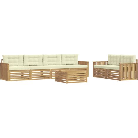 Conjunto de sofás de exterior 7 uds. 6 plaza Blanco y Crema vidaXL (1/5)