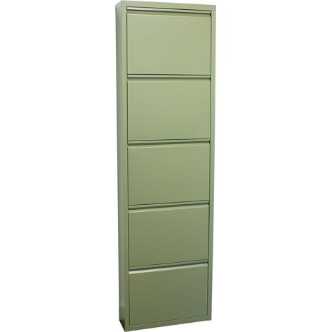 Pisa Armoire à chaussures à 5 rabats/portes en métal, vert. Livré entièrement monté.