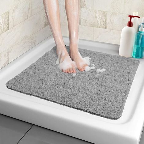 Alfombrilla de ducha antideslizante, suave y cómoda, alfombrilla de baño segura con orificios drenaje, lufa PVC, secado rápido, gris, 53 x 53 cm (1/2)