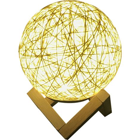 Beige avec sept couleurs + télécommande + coffret cadeau, veilleuse LED boule en rotin, lampe lune ciel étoilé, lampe de table USB nordique, lampe de chevet, lampe décorative, lampe boule en rotin. (1/2)