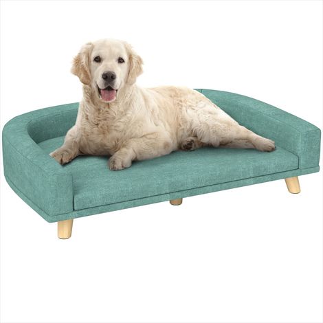 Couchage pour chien Canapé pour chien en bois et tissu vert clair (1/5)