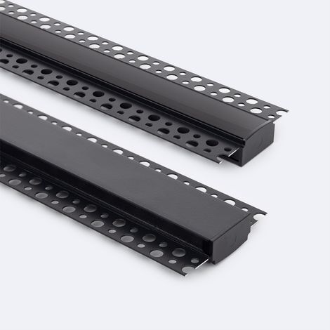 Profilo Alluminio Incasso in Cartongesso per Striscia LED fino a 20mm con Coperchio Continuo Nero 2 m Nero traslucido (1/4)