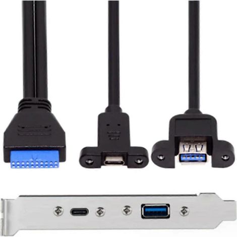 Extension optimisée du port arrière USB 3.1 : câble 5 Gbit/s 20 broches vers USB-C et USB 3.0 femelle avec connexion intégrée. (1/5)