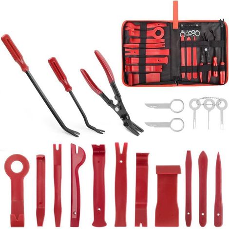 Ensemble de 19 outils de démontage de garnitures, clips de fixation de panneaux, pinces en plastique auto avec sac de rangement (1/4)
