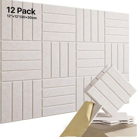 Paneles de fieltro，12 piezas，30300,9 cm，Paneles de fieltro fonoaislantes，Paneles fonoabsorbentes，Adhesivos de pared autoadhesivos (1/5)
