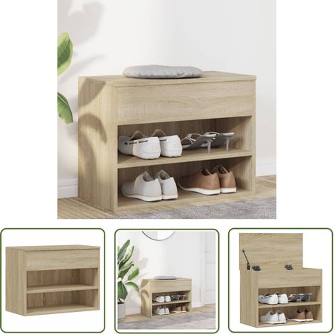 The Living Store Schuhbank Sonoma-Eiche 60x30x45 cm Holzwerkstoff - Schuhschrank - Schuhregal - Schuhbank - Aufbewahrungsbox - Garderobe (1/5)