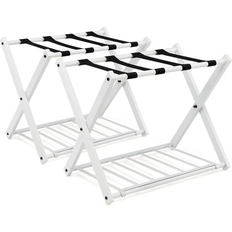 COSTWAY Set de 2 Soportes para Maletas Plegable Estante Bastidor para Equipaje de Metal con 4 Correas para Hogar Hotel (blanco) (1/5)