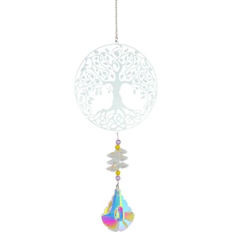 ornement Suspendu De Jardin En Cristal, Arbre De Vie En Mtal, Perles De Chakra Colores, Dcoration De Jardin Pendentif En Cristal Feng Shui (1/4)