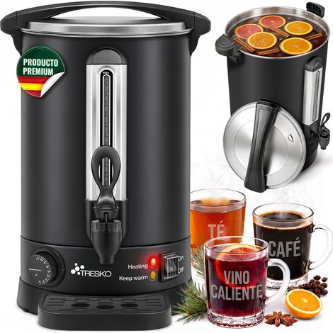 TRESKO Hervidor de vino caliente negro de 20 l/2500 W, máquina de conservación de acero inoxidable, hervidor de vino caliente, máquina de vino caliente, máquina de bebidas calientes, dispensador de ag