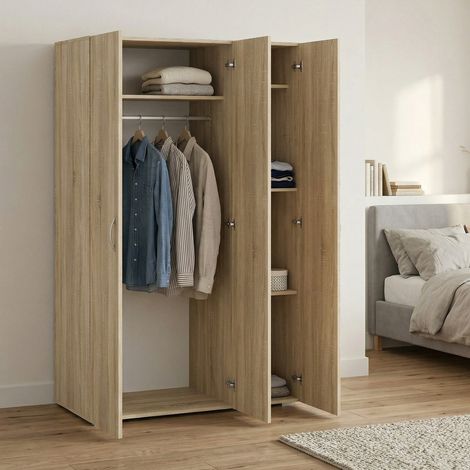 Dmora - Armario 3 puertas Dublino, Muebles de dormitorio, Vestidor, Armario de ropa, 111x52 h179 cm, Roble (1/5)