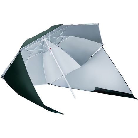 Sonnenschirm Mit Windschutz 2 In 1 Strandschirm & Strandmuschel, Dunkelgrün, Φ210Xh222Cm