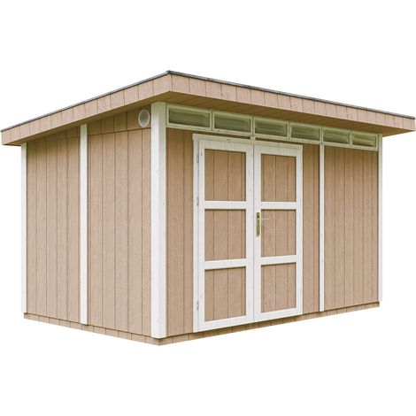 Timbela – Abri de jardin bois 9m² – Panneaux LP SmartSide 10mm – Dimensions L412xL279cm – Toit en OSB-3 avec bardeaux bitumineux (1/5)