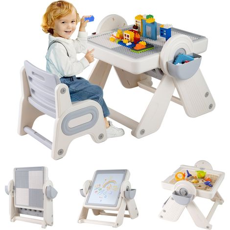 Set tavolo attività e cavalletto 6 in 1 per bambini con contenitore