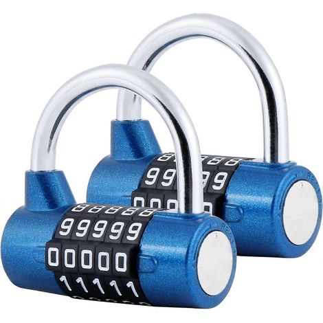 Cadenas à combinaison 5 chiffres, lot de 2 cadenas pour salle de sport, cadenas à combinaison réinitialisable pour armoires, boîtes à outils, clôtures, vélos, etc. Bleu